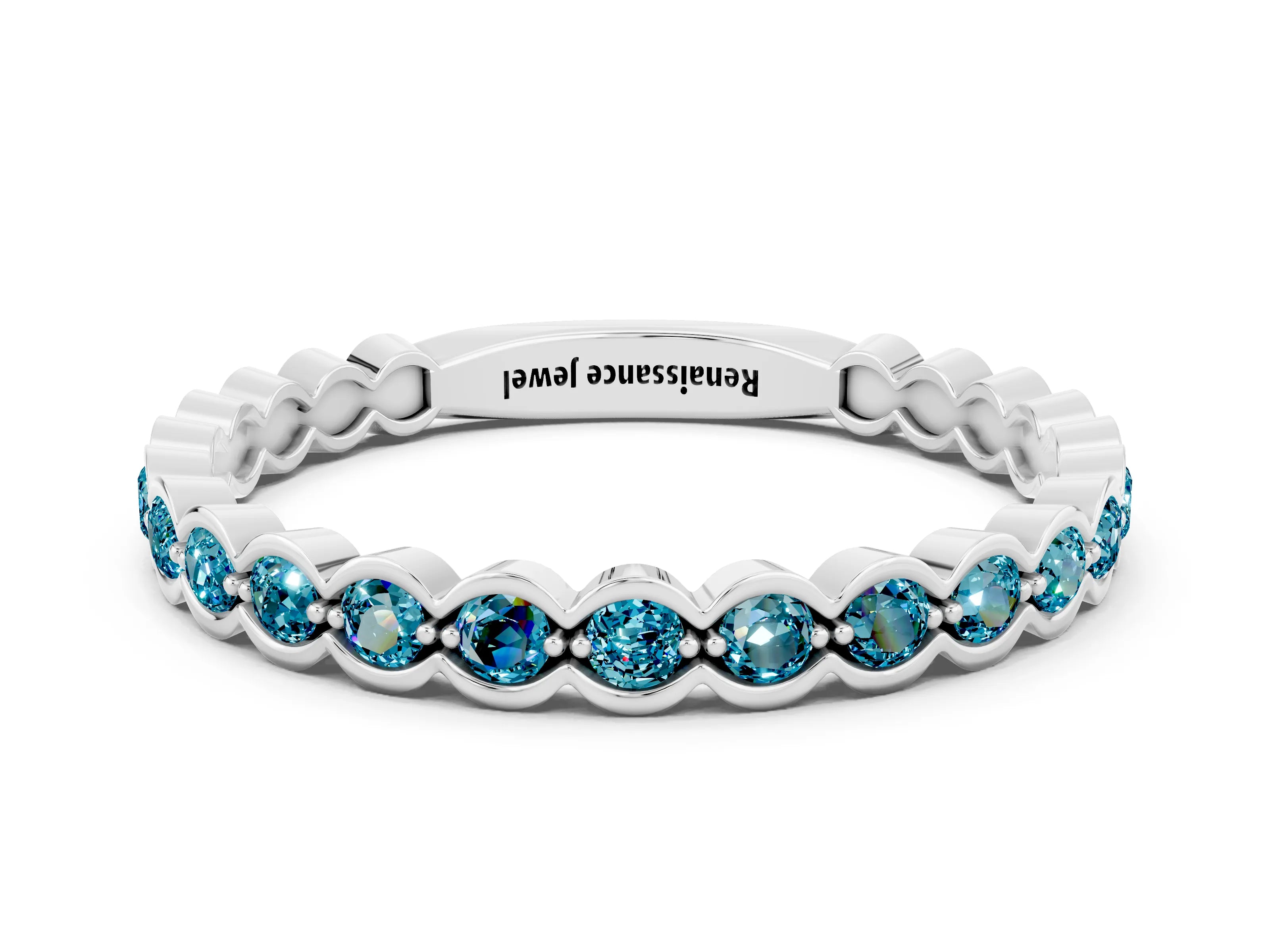 White gold Round Blue Topaz Bezel Set Eternity Band_6