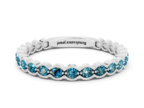 White gold Round Blue Topaz Bezel Set Eternity Band_6