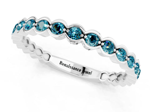 White gold Round Blue Topaz Bezel Set Eternity Band_7