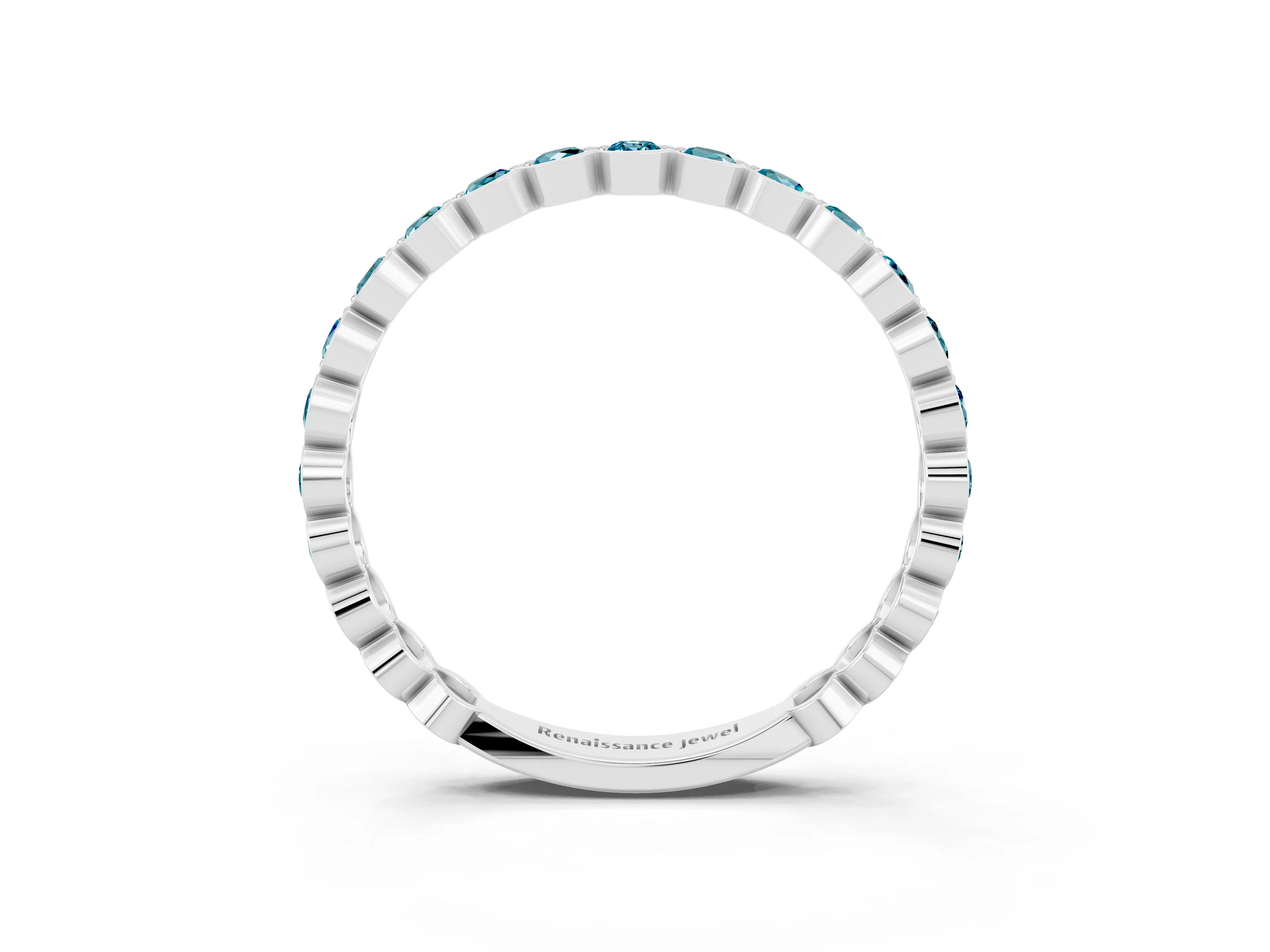 White gold Round Blue Topaz Bezel Set Eternity Band_9
