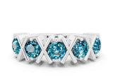 White gold Round Blue Topaz Channel Set Band with X-Prong Detail_6