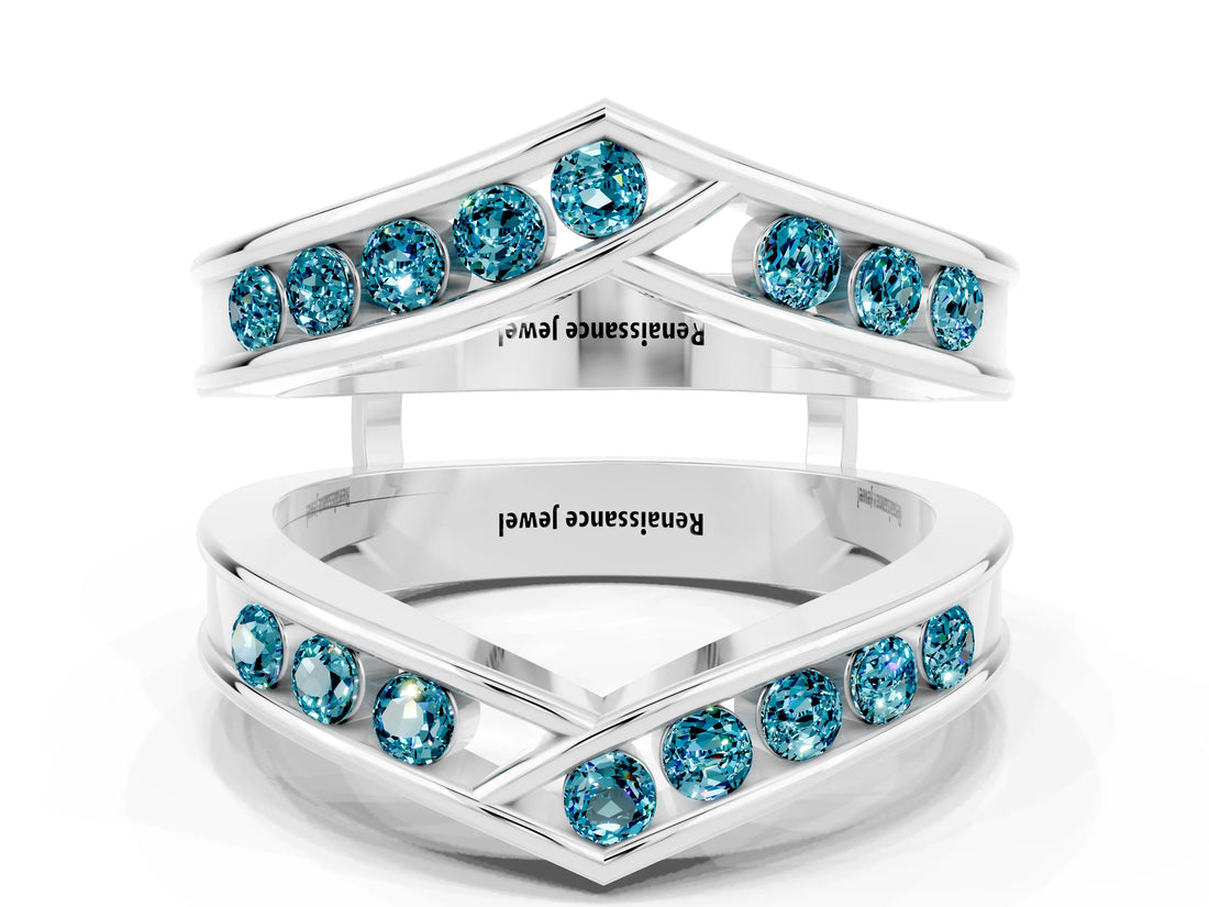 White gold Round Blue Topaz Channel-Set Chevron Band_6