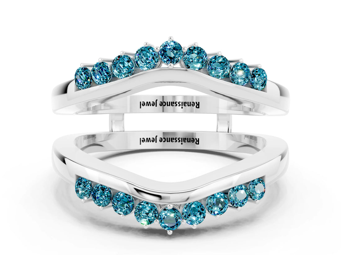 White gold Round Blue Topaz Chevron Contour Band with Prong Setting_6