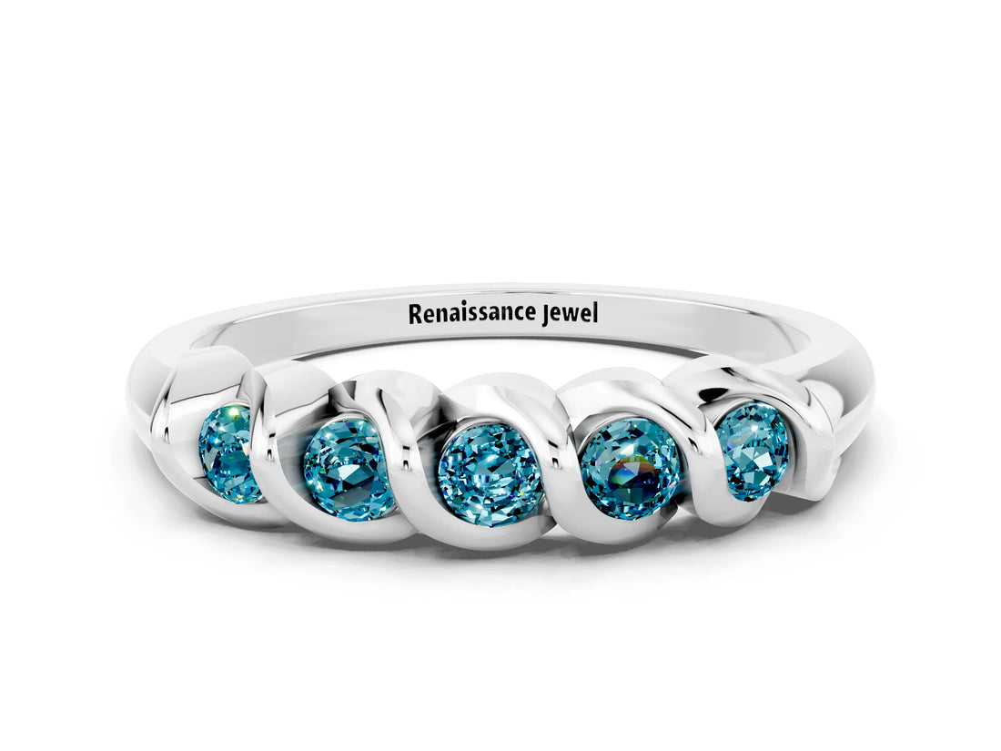 White gold Round Blue Topaz Eternity Band with Twist Prong Setting_12