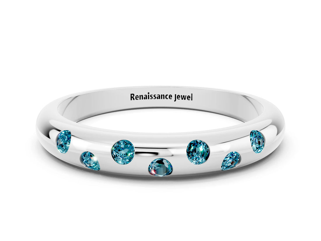 White gold Round Blue Topaz Flush-Set Comfort Fit Band_6