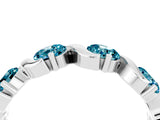 White gold Round Blue Topaz Half Eternity Band with Wave Prong Setting_10