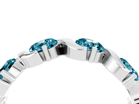 White gold Round Blue Topaz Half Eternity Band with Wave Prong Setting_10