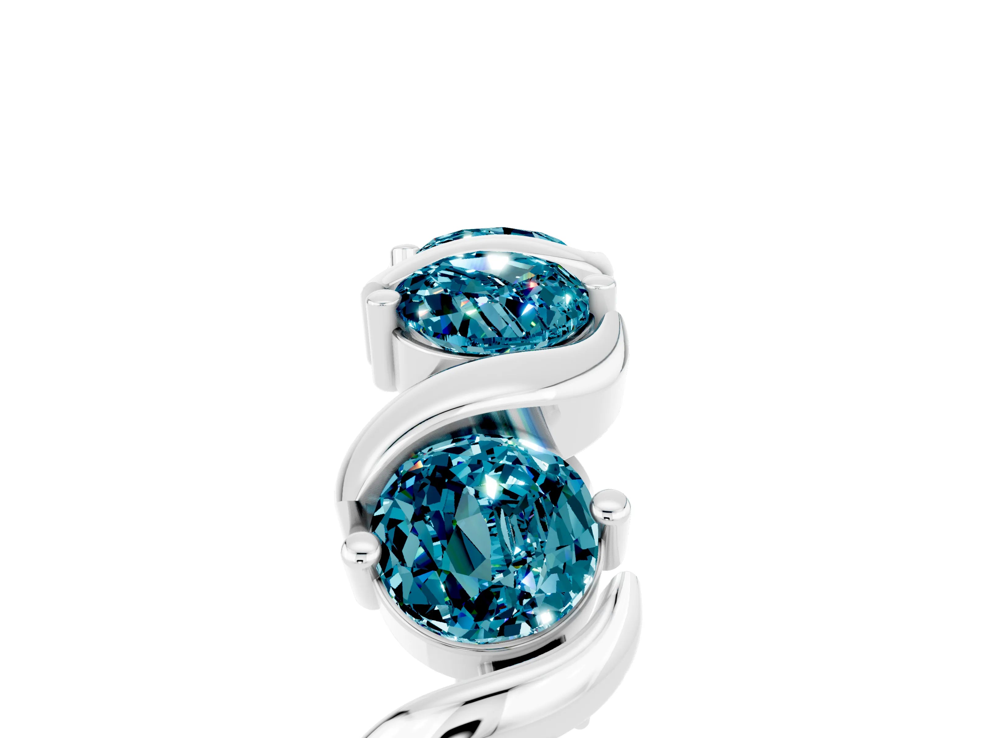 White gold Round Blue Topaz Half Eternity Band with Wave Prong Setting_11
