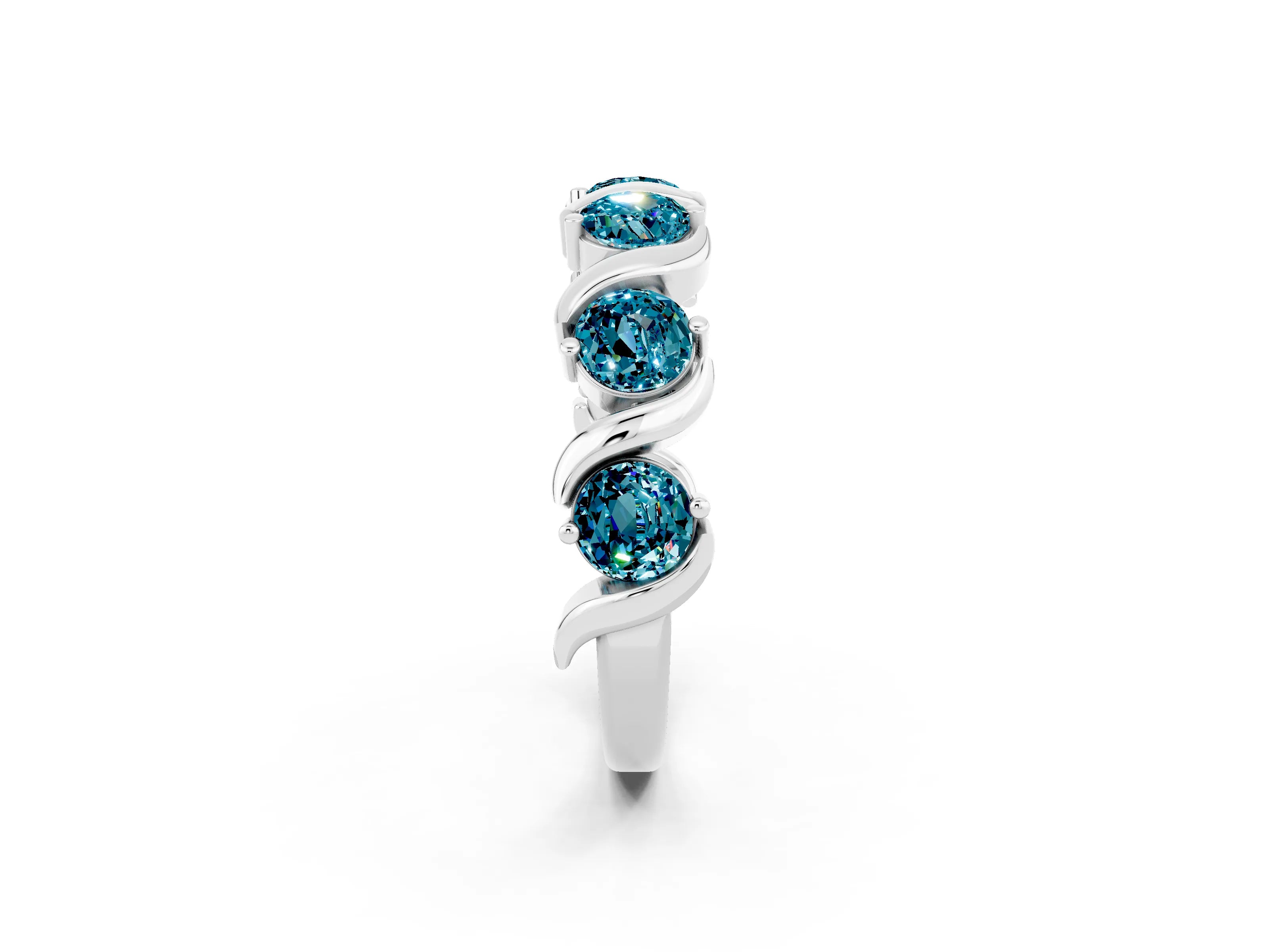White gold Round Blue Topaz Half Eternity Band with Wave Prong Setting_8