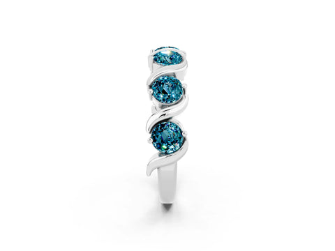 White gold Round Blue Topaz Half Eternity Band with Wave Prong Setting_8