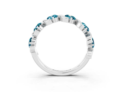 White gold Round Blue Topaz Half Eternity Band with Wave Prong Setting_9