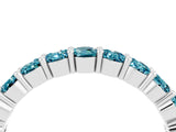 Silver Round Blue Topaz Half Eternity Band with Prong Setting