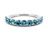 Silver Round Blue Topaz Half Eternity Band with Prong Setting
