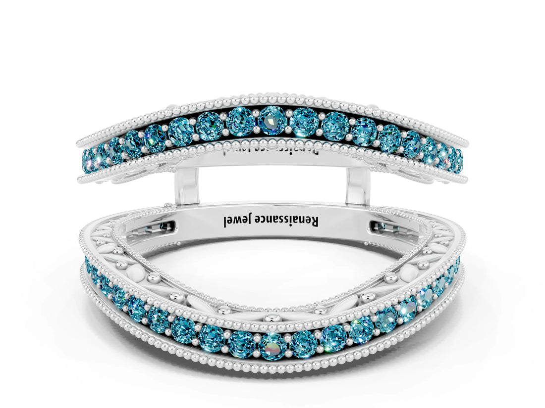 White gold Round Blue Topaz Milgrain Eternity Band with Channel Setting_18