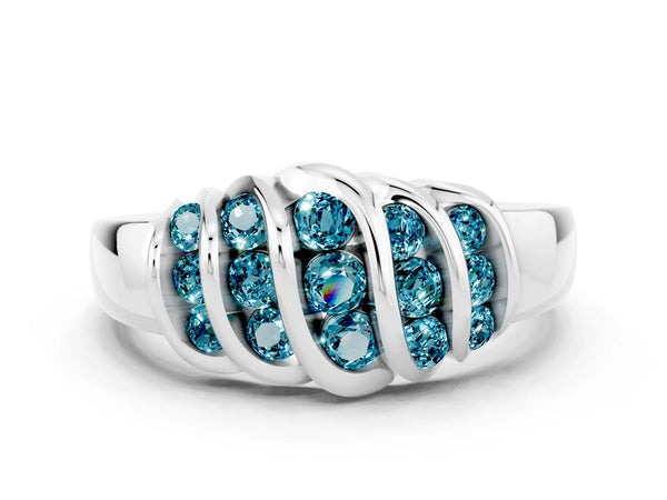 Platinum Round Blue Topaz Multi-Row Crossover Band