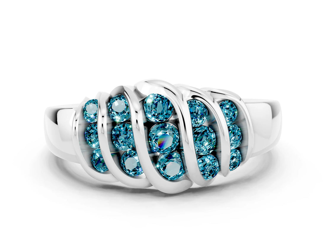 White gold Round Blue Topaz Multi-Row Crossover Band_6