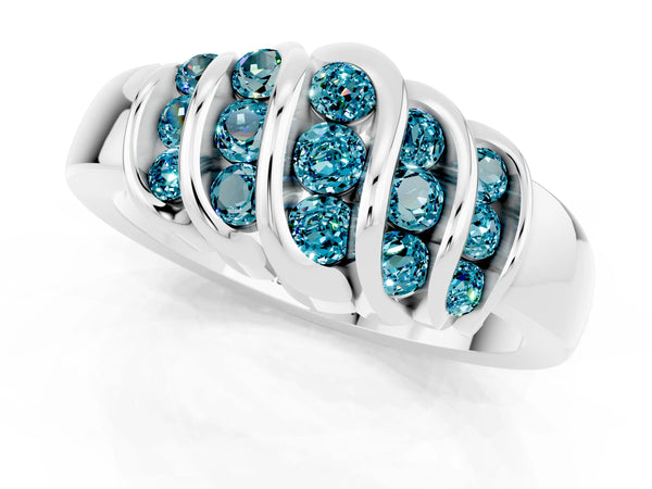 White gold Round Blue Topaz Multi-Row Crossover Band