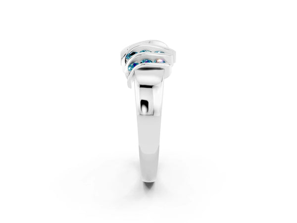 Platinum Round Blue Topaz Multi-Row Crossover Band