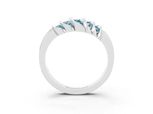 White gold Round Blue Topaz Multi-Row Crossover Band
