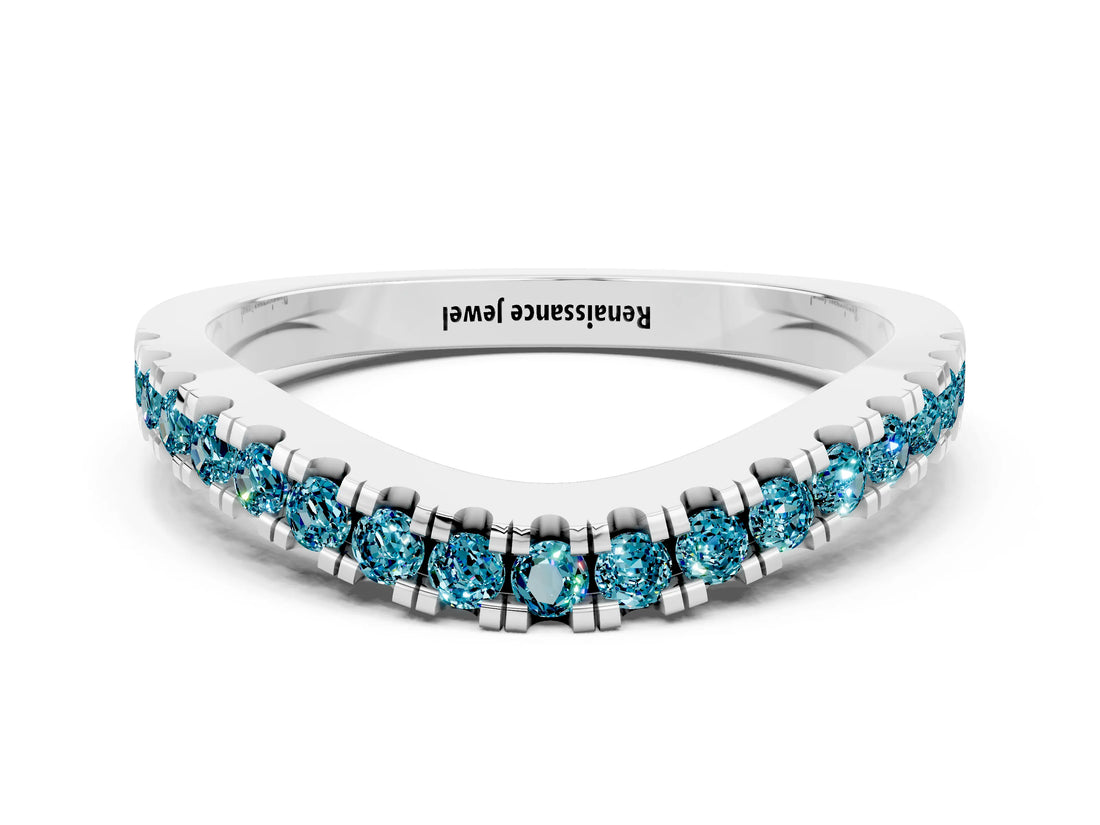 White gold Round Blue Topaz Pavé Curved Band with Shared Prong Setting_6