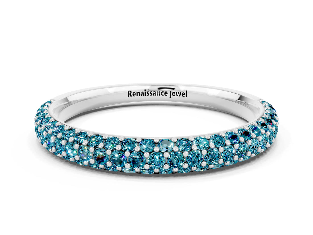 White gold Round Blue Topaz Pavé Eternity Band with Shared Prong Setting_6