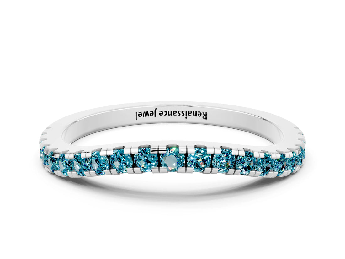White gold Round Blue Topaz Pavé Half Eternity Band with Shared Prong Setting_6