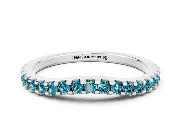 Silver Round Diamond Pavé Curved Wedding Band