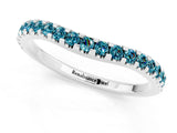 White gold Round Blue Topaz Pavé Set Curved Wedding Band_11