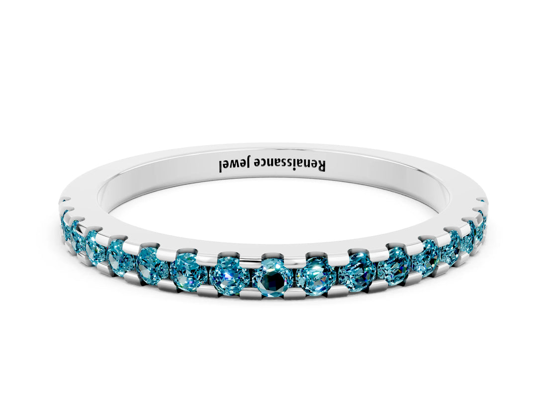 White gold Round Blue Topaz Pavé Set Eternity Band with Micro Prong Setting_6