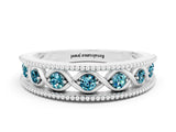 White gold Round Blue Topaz Twist Milgrain Band with Bezel Setting_12