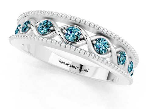 White gold Round Blue Topaz Twist Milgrain Band with Bezel Setting_1