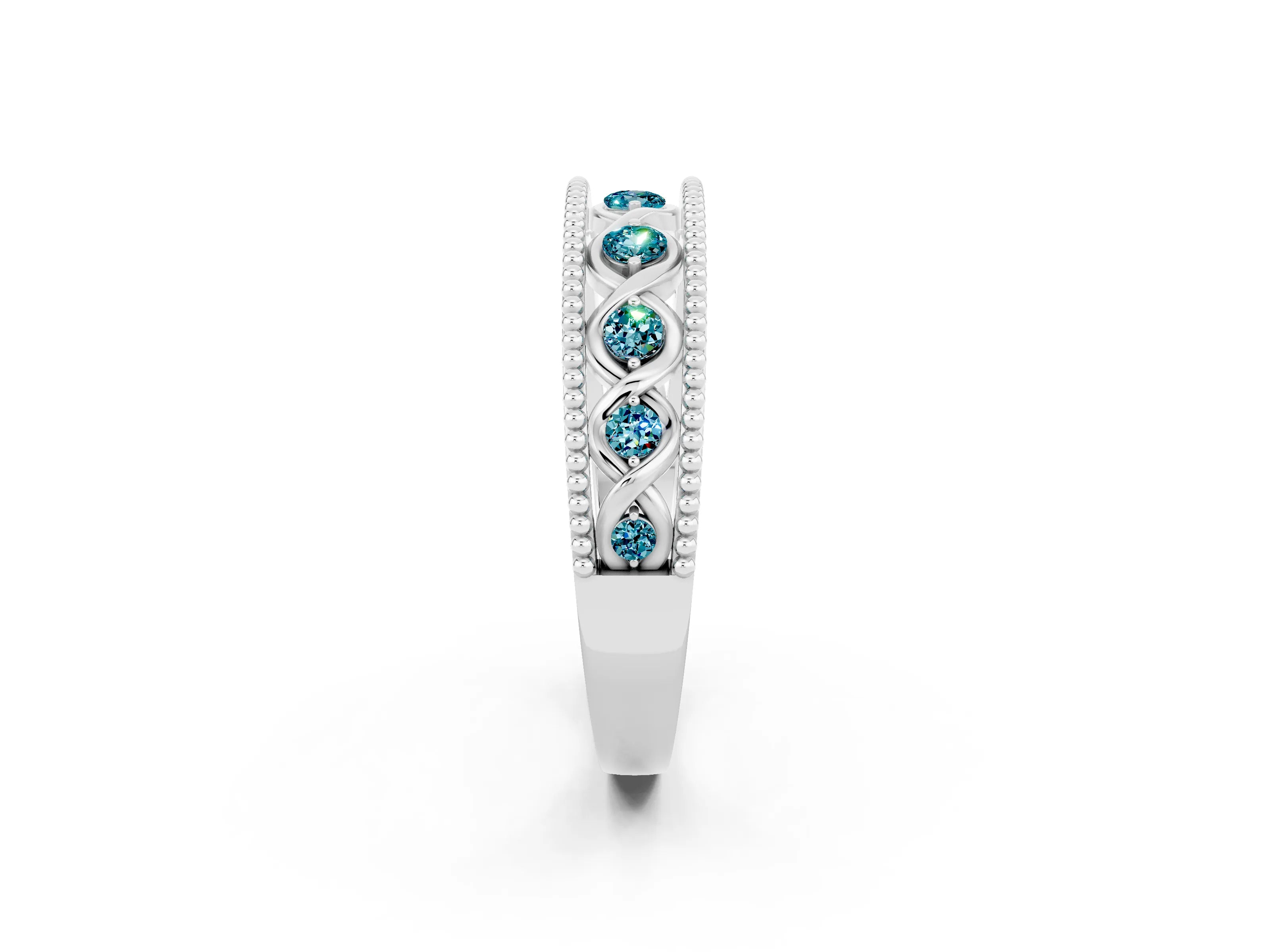 White gold Round Blue Topaz Twist Milgrain Band with Bezel Setting_2