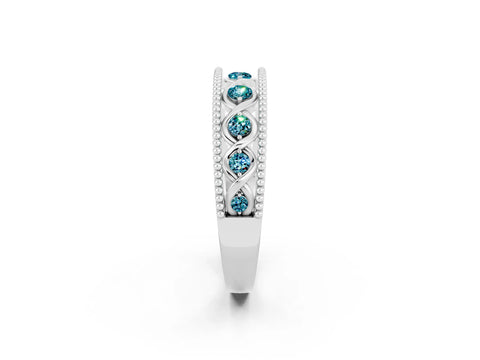 White gold Round Blue Topaz Twist Milgrain Band with Bezel Setting_2