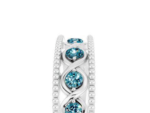 White gold Round Blue Topaz Twist Milgrain Band with Bezel Setting_5