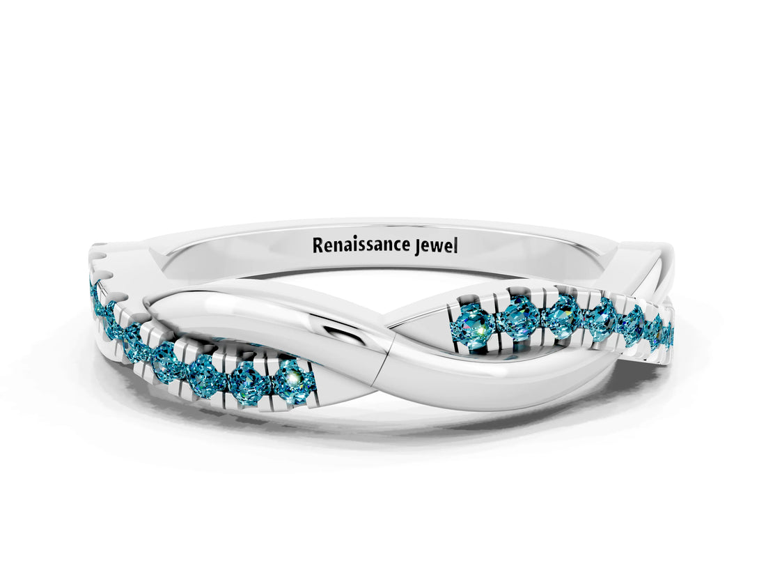 White gold Round Blue Topaz Twisted Infinity Band with Prong Setting_6