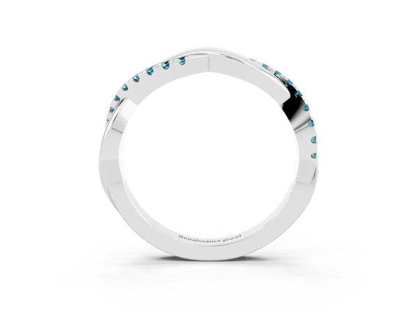 Platinum Round Blue Topaz Half Eternity Infinity Twist Wedding Band
