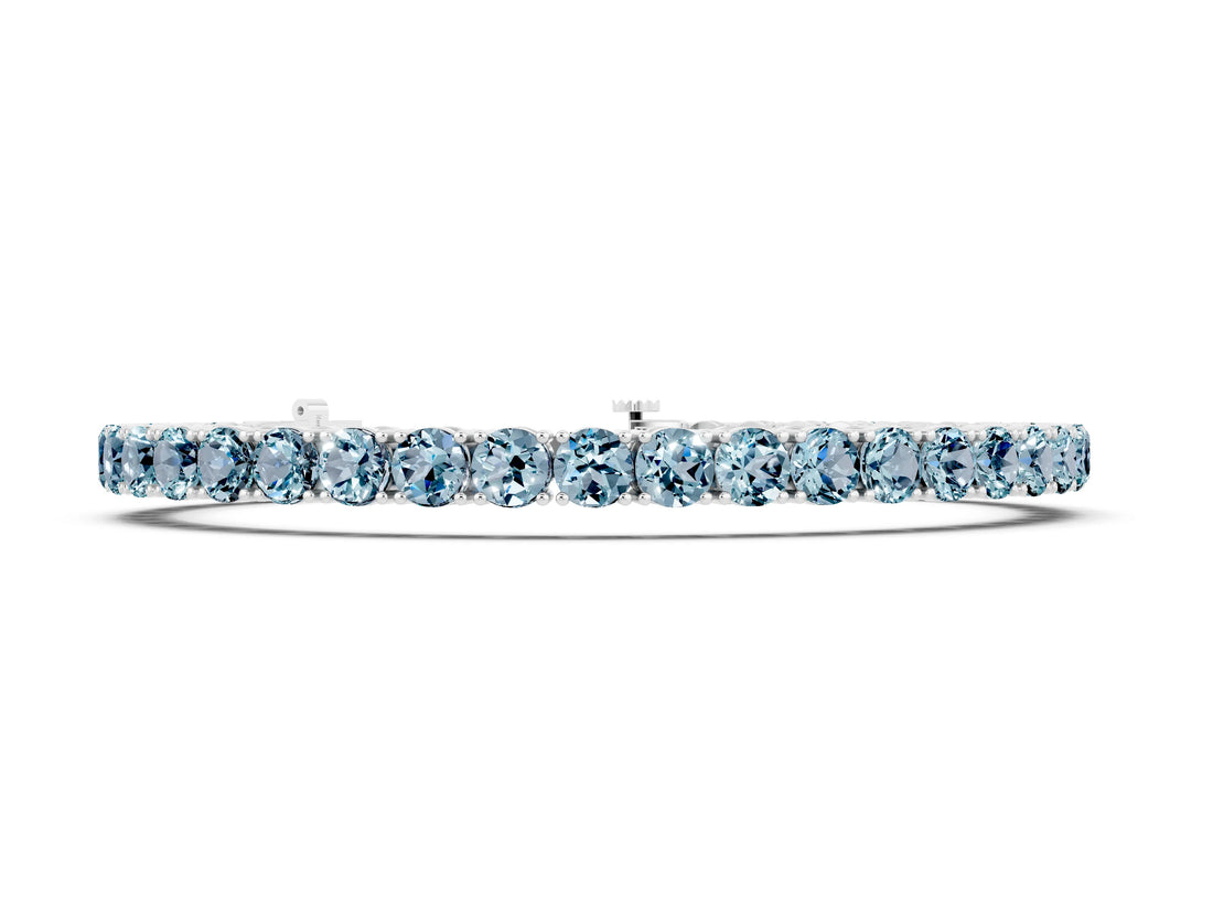 10K White Gold 5.66 Carat Round Brilliant Aquamarine Tennis Bracelet with Prong Setting