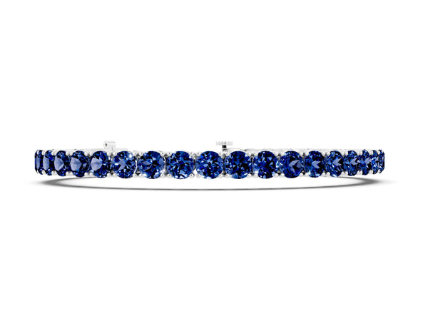 Silver Round Brilliant Blue Sapphire Tennis Bracelet with Prong Setting