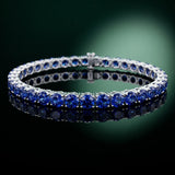10K White Gold 3.52 Carat Round Brilliant Blue Sapphire Tennis Bracelet with Prong Setting