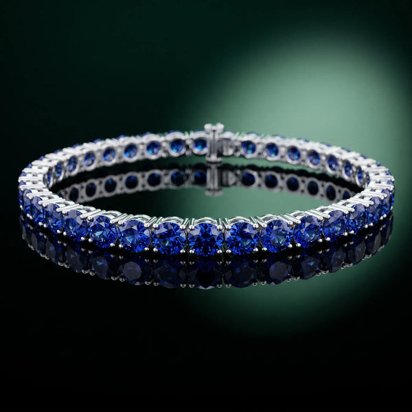 White gold Round Brilliant Blue Sapphire Tennis Bracelet with Prong Setting