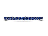 10K White Gold 3.52 Carat Round Brilliant Blue Sapphire Tennis Bracelet with Prong Setting