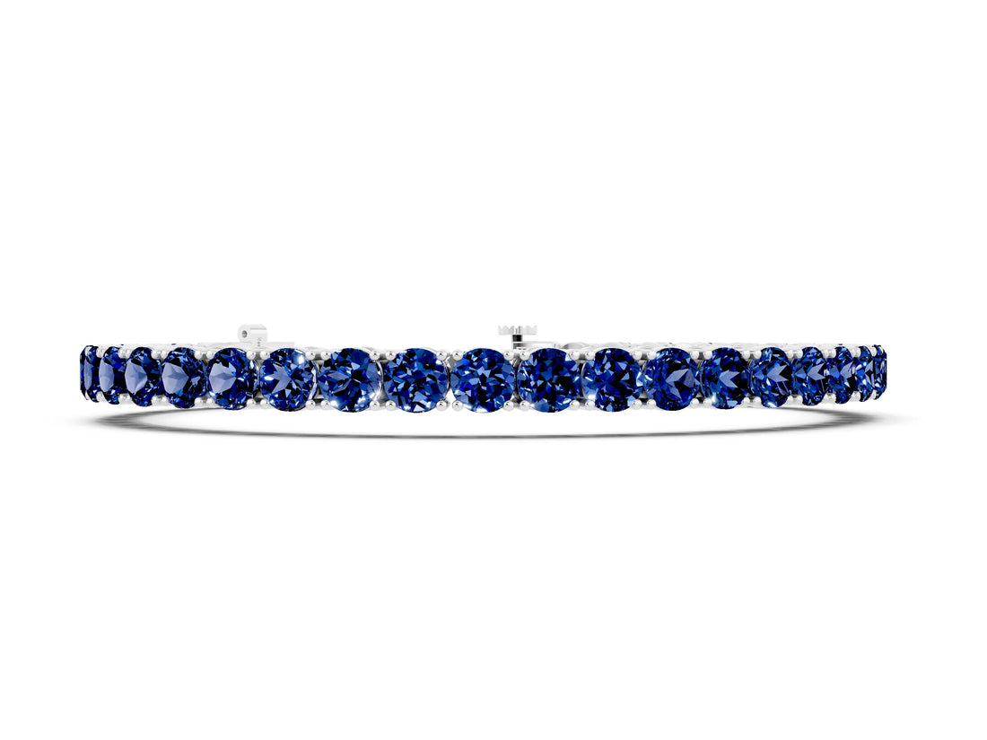 White gold Round Brilliant Blue Sapphire Tennis Bracelet with Prong Setting_4