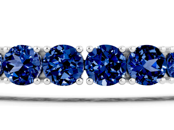 Silver Round Brilliant Blue Sapphire Tennis Bracelet with Prong Setting