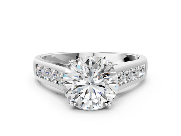White gold Round Brilliant Channel-Set Solitaire Ring with Four-Prong Setting