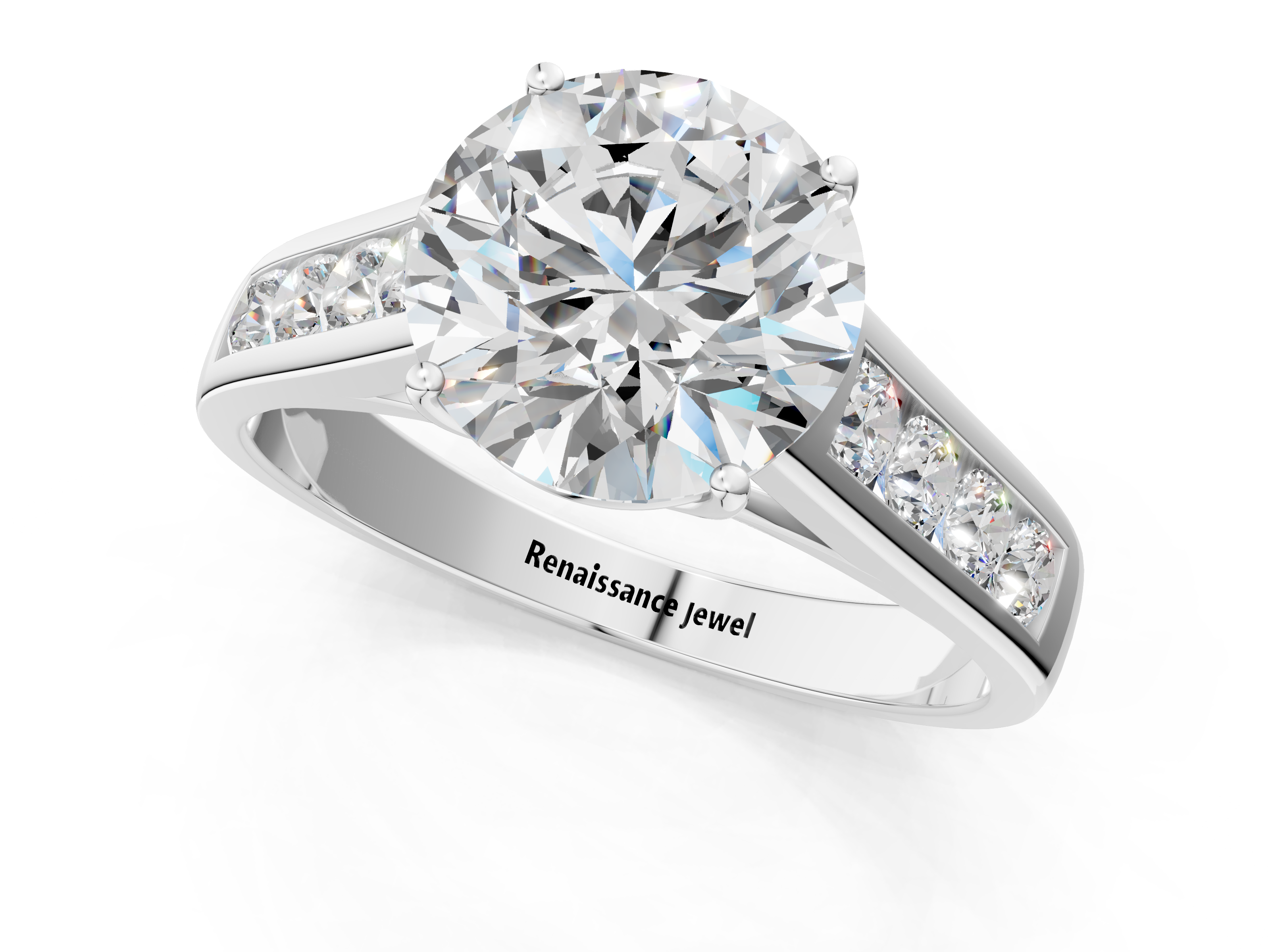 White gold Round Brilliant Channel-Set Solitaire Ring with Four-Prong Setting_40