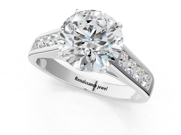 White gold Round Brilliant Channel-Set Solitaire Ring with Four-Prong Setting
