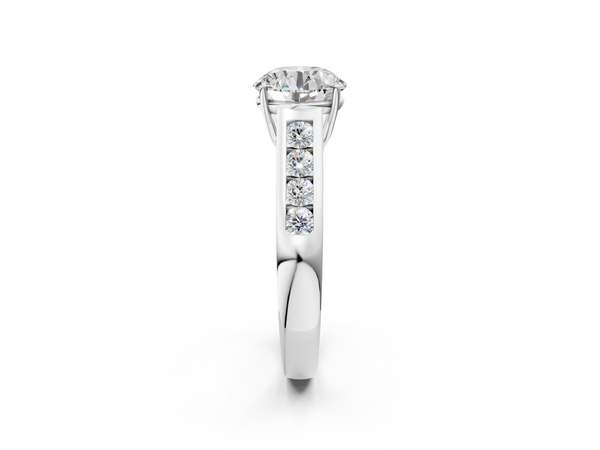 White gold Round Brilliant Channel-Set Solitaire Ring with Four-Prong Setting