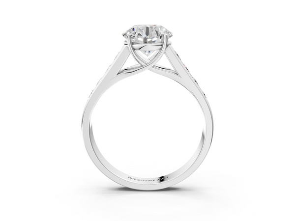 White gold Round Brilliant Channel-Set Solitaire Ring with Four-Prong Setting