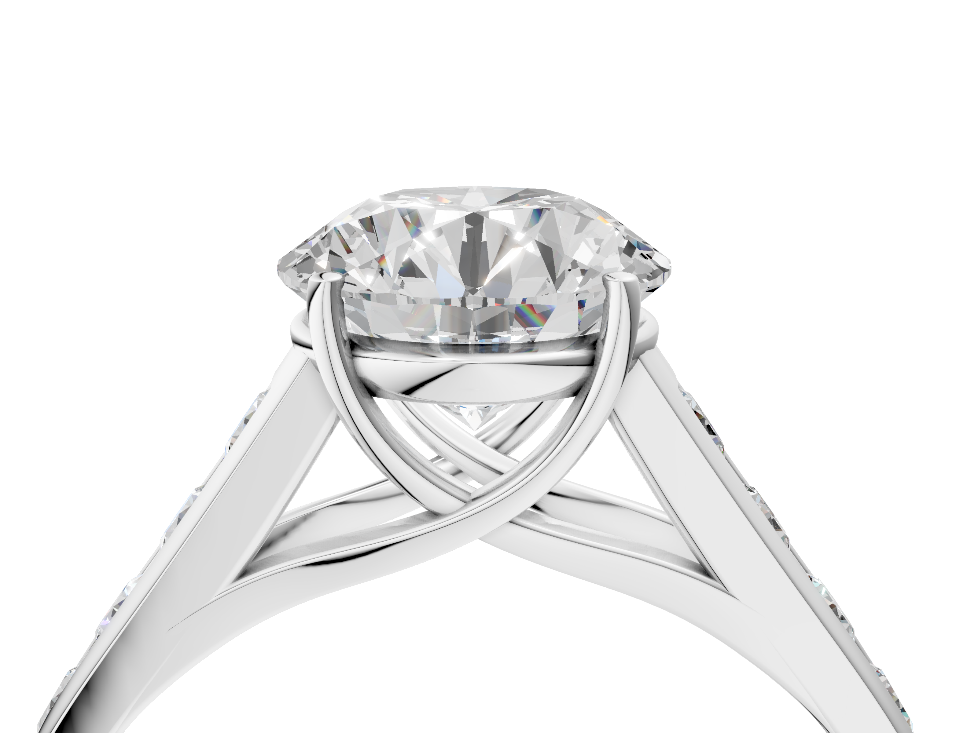 White gold Round Brilliant Channel-Set Solitaire Ring with Four-Prong Setting_43