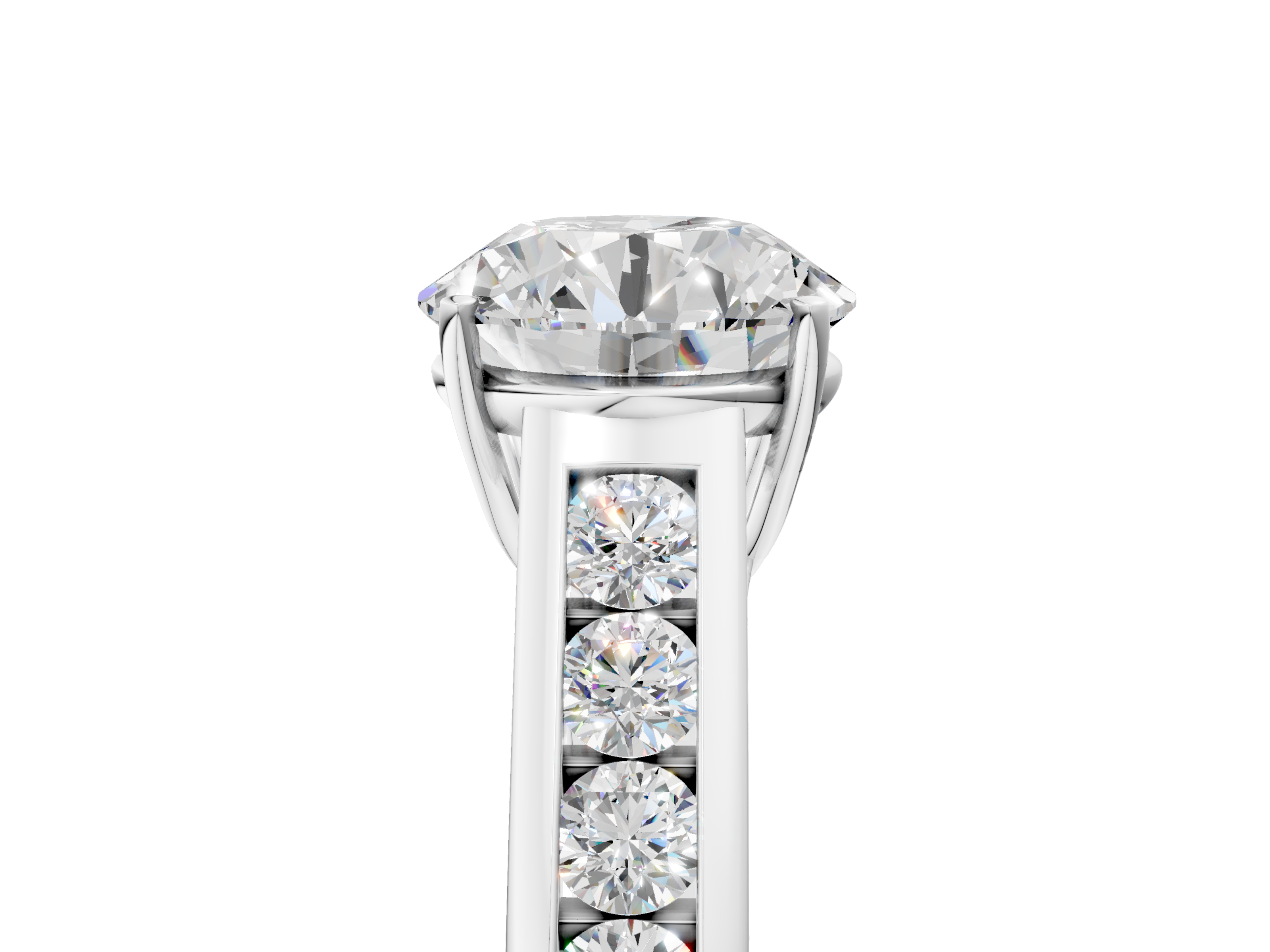 White gold Round Brilliant Channel-Set Solitaire Ring with Four-Prong Setting_44